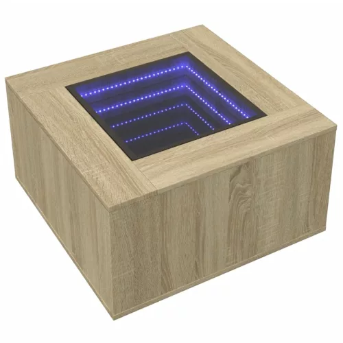  sonoma tölgy szerelt fa dohányzóasztal LED-del 60 x 60 x 40 cm