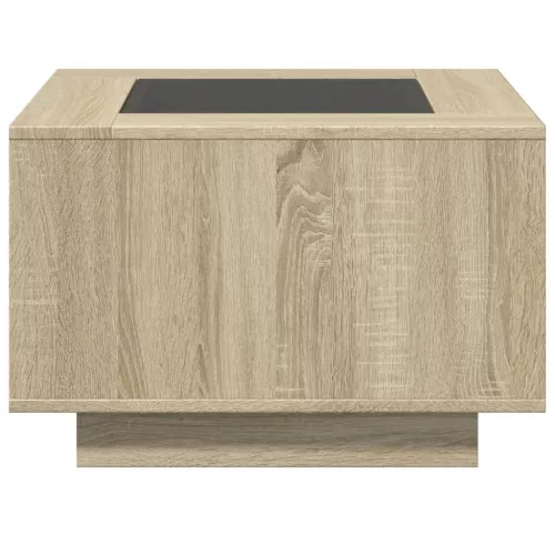  sonoma tölgy szerelt fa dohányzóasztal LED-del 60 x 60 x 40 cm
