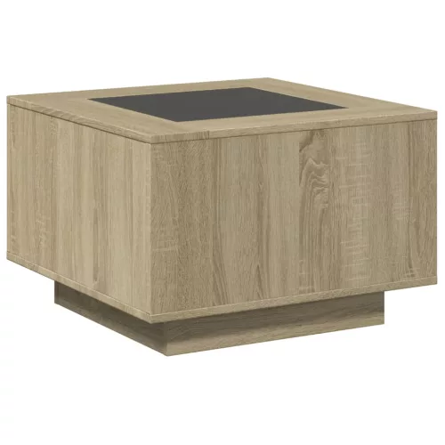  sonoma tölgy szerelt fa dohányzóasztal LED-del 60 x 60 x 40 cm