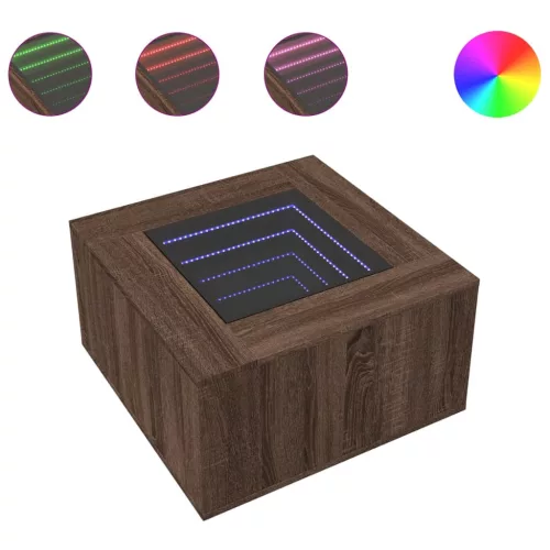  barna tölgy szerelt fa dohányzóasztal LED-del 60 x 60 x 40 cm