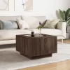  barna tölgy szerelt fa dohányzóasztal LED-del 60 x 60 x 40 cm