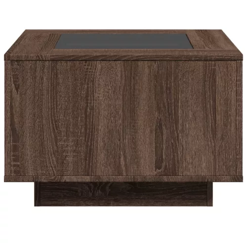  barna tölgy szerelt fa dohányzóasztal LED-del 60 x 60 x 40 cm