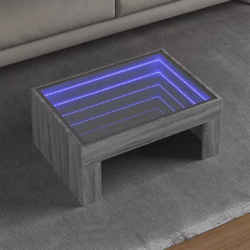  szürke sonoma végtelen hatású LED-es dohányzóasztal 70x50x30 cm