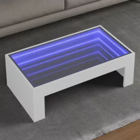    fehér végtelen hatású LED-es dohányzóasztal 90 x 50 x 30 cm