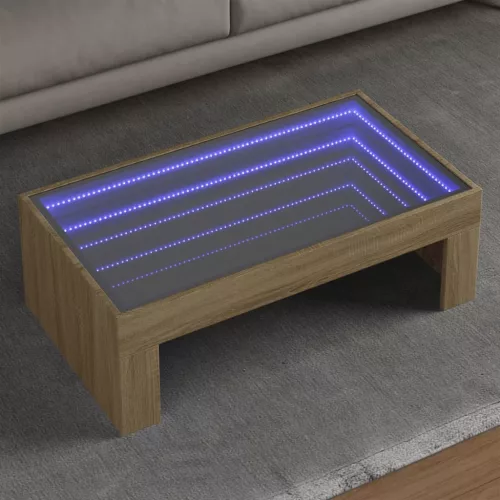  sonoma tölgy végtelen hatású LED-es dohányzóasztal 90x50x30 cm
