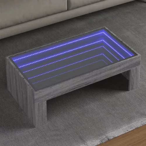  szürke sonoma végtelen hatású LED-es dohányzóasztal 90x50x30 cm