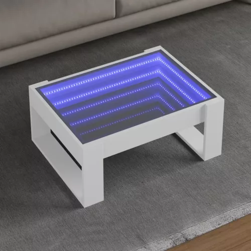  fehér végtelen hatású LED-es dohányzóasztal 70 x 53 x 30 cm
