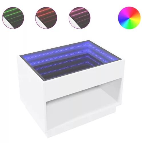 fehér végtelen hatású LED-es dohányzóasztal 70 x 50 x 50 cm