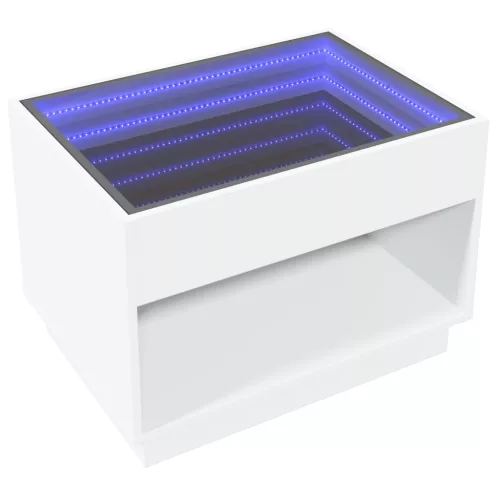  fehér végtelen hatású LED-es dohányzóasztal 70 x 50 x 50 cm