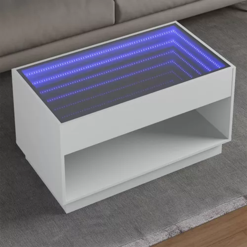  fehér végtelen hatású LED-es dohányzóasztal 70 x 50 x 50 cm