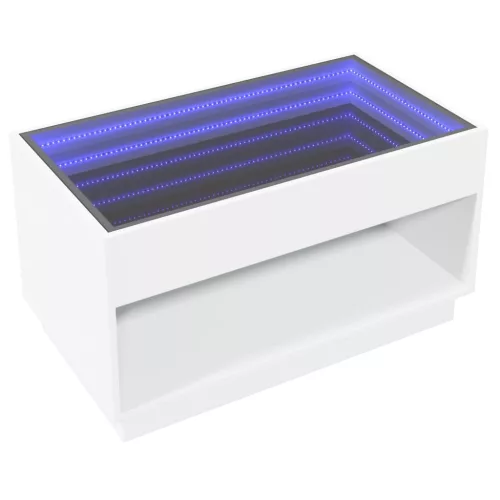  fehér végtelen hatású LED-es dohányzóasztal 70 x 50 x 50 cm
