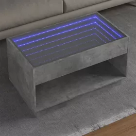    betonszürke végtelen hatású LED-es dohányzóasztal 90x50x50 cm