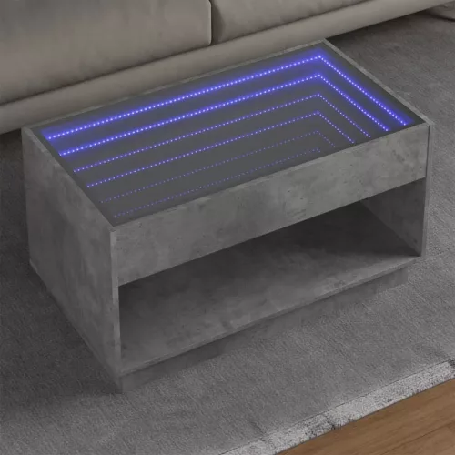  betonszürke végtelen hatású LED-es dohányzóasztal 90x50x50 cm