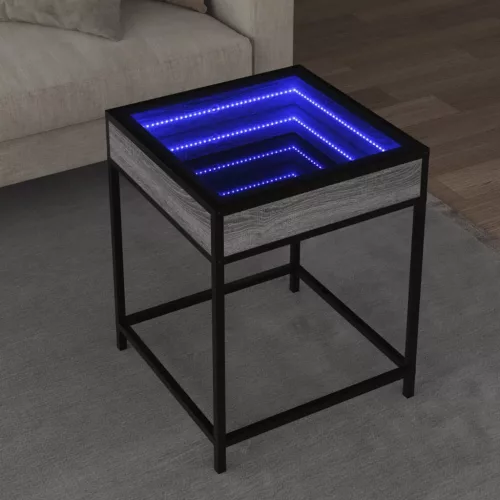  szürke sonoma végtelen hatású LED-es dohányzóasztal 40x40x51 cm