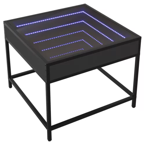  fekete végtelen hatású LED-es dohányzóasztal 50 x 50 x 41 cm