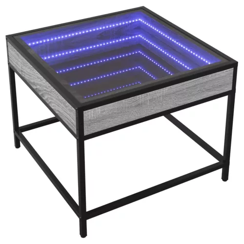  szürke sonoma végtelen hatású LED-es dohányzóasztal 50x50x41 cm