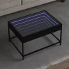  fekete végtelen hatású LED-es dohányzóasztal 70 x 50 x 41 cm