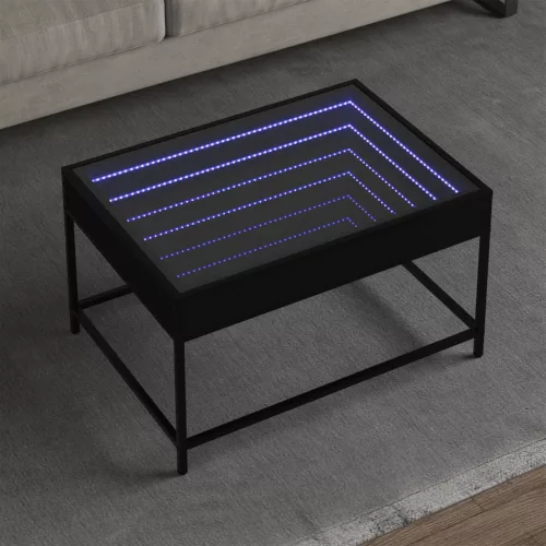  fekete végtelen hatású LED-es dohányzóasztal 70 x 50 x 41 cm