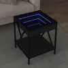  fekete végtelen hatású LED-es dohányzóasztal 40 x 40 x 49 cm