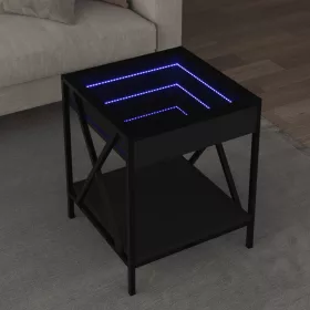   fekete végtelen hatású LED-es dohányzóasztal 40 x 40 x 49 cm