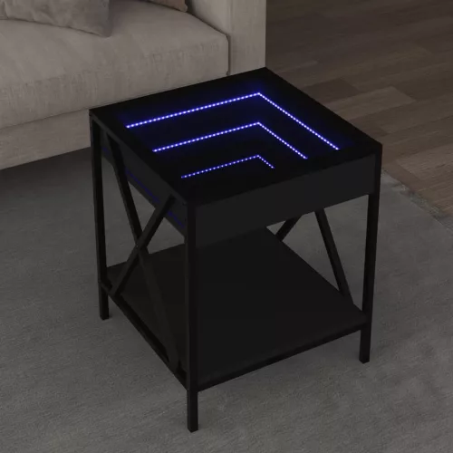  fekete végtelen hatású LED-es dohányzóasztal 40 x 40 x 49 cm