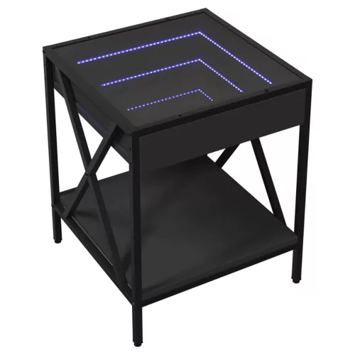  fekete végtelen hatású LED-es dohányzóasztal 40 x 40 x 49 cm