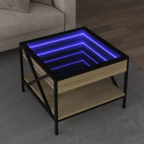  sonoma tölgy végtelen hatású LED-es dohányzóasztal 50x50x38 cm