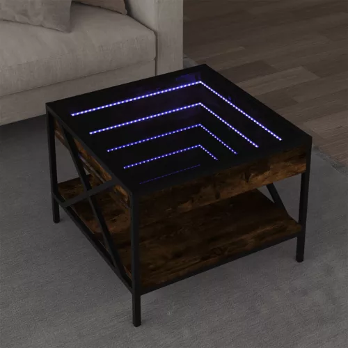  füstös tölgy végtelen hatású LED-es dohányzóasztal 50x50x38 cm