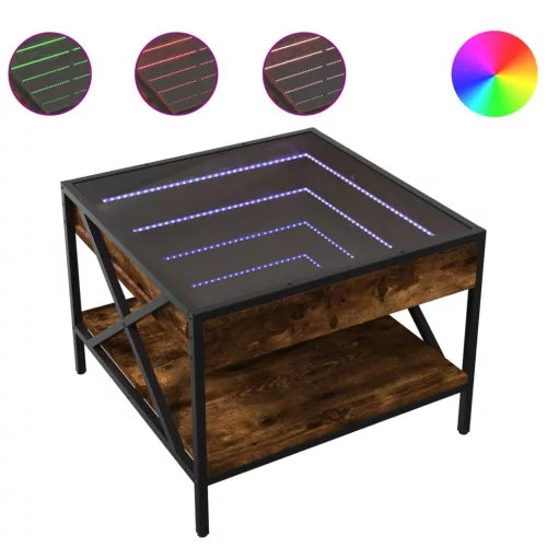  füstös tölgy végtelen hatású LED-es dohányzóasztal 50x50x38 cm