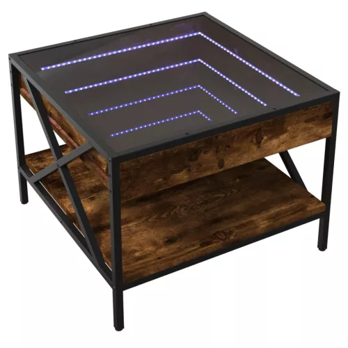  füstös tölgy végtelen hatású LED-es dohányzóasztal 50x50x38 cm