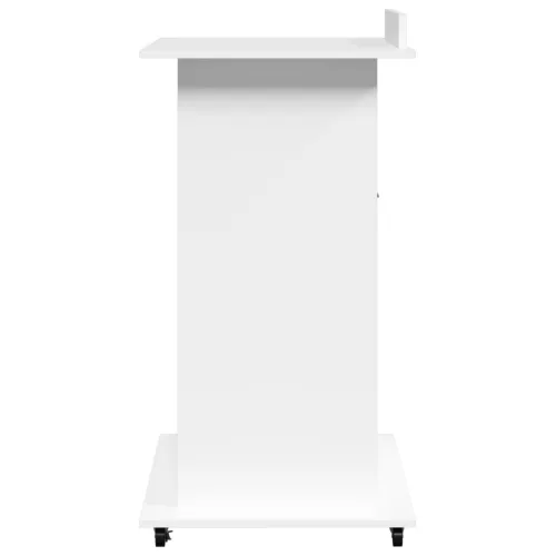  fehér szerelt fa állópult kerékkel és fiókkal 55 x 55 x 107 cm