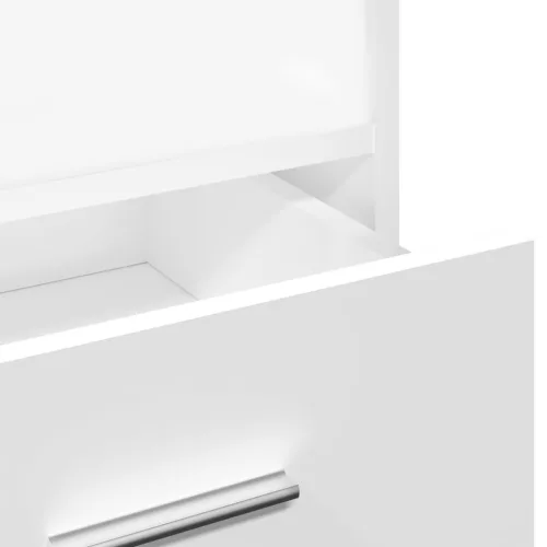  fehér szerelt fa állópult kerékkel és fiókkal 55 x 55 x 107 cm