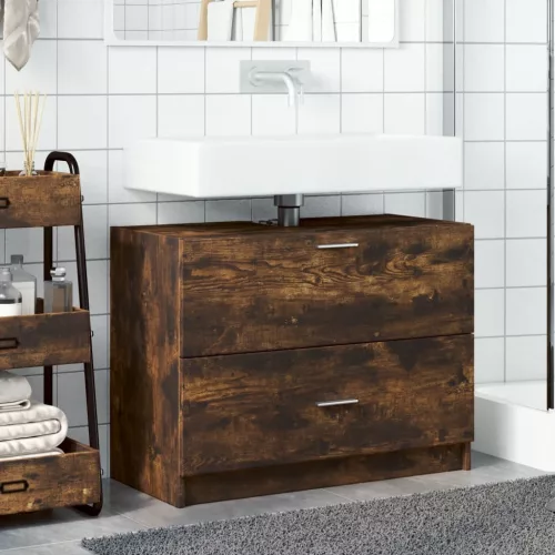  füstös tölgy színű szerelt fa mosdószekrény 78 x 37 x 59 cm