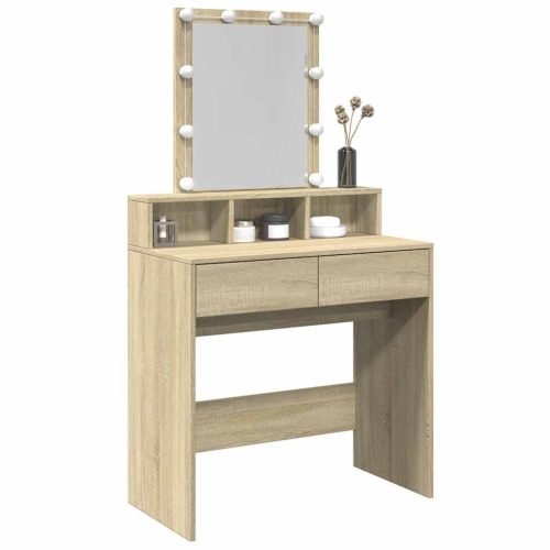  sonoma tölgy színű fésülködőasztal LED-del 80 x 41 x 144,5 cm