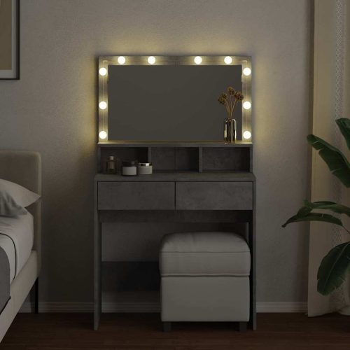  betonszürke fésülködőasztal LED-del 80 x 41 x 134,5 cm