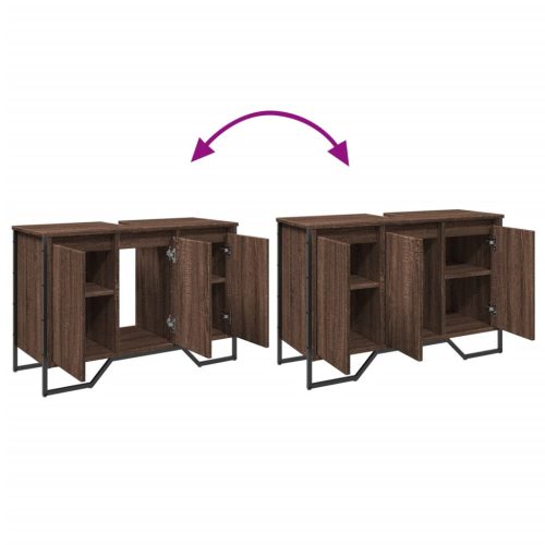  barna tölgy szerelt fa fürdőszobai mosdószekrény 91x35x60 cm