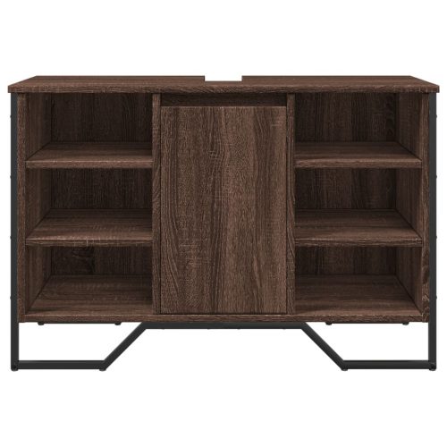  barna tölgy szerelt fa fürdőszobai mosdószekrény 91x35x60 cm