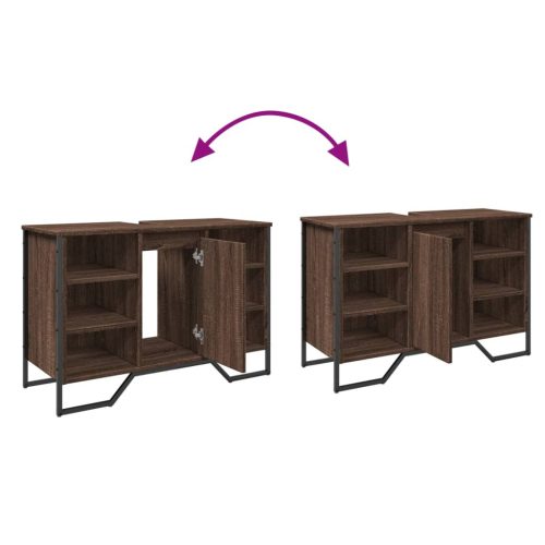  barna tölgy szerelt fa fürdőszobai mosdószekrény 91x35x60 cm