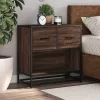  barna tölgy színű szerelt fa és fém éjjeliszekrény 60x31x60 cm