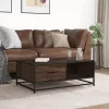  barna tölgy színű szerelt fa és fém dohányzóasztal 90x57x35 cm