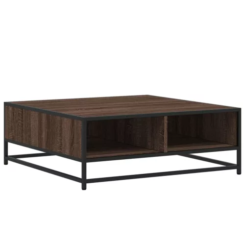  barna tölgy színű szerelt fa és fém dohányzóasztal 80x80x30 cm