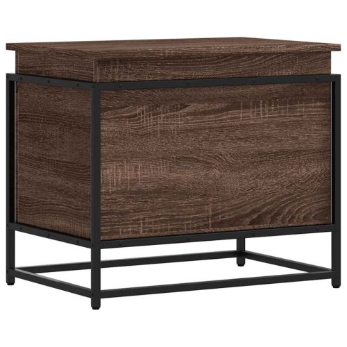  barna tölgy színű szerelt fa tárolóláda fedéllel 60x40x51,5 cm