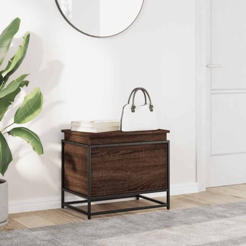  barna tölgy színű szerelt fa tárolóláda fedéllel 60x40x51,5 cm