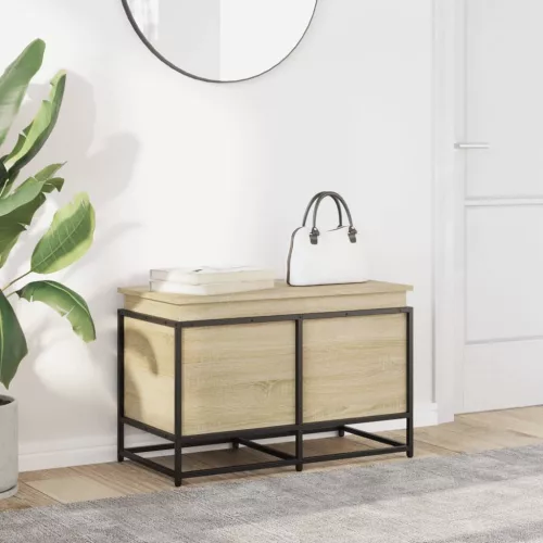  sonoma tölgy színű szerelt fa tárolóláda fedéllel 80x40x51,5 cm