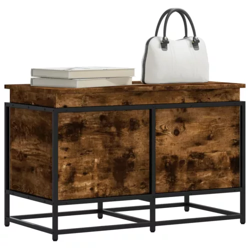  füstös tölgy színű szerelt fa tárolóláda fedéllel 80x40x51,5 cm