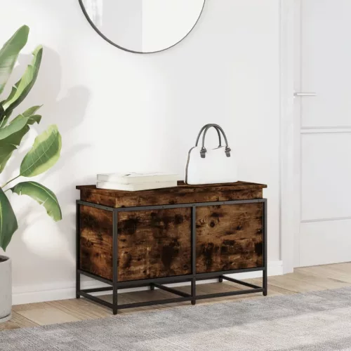  füstös tölgy színű szerelt fa tárolóláda fedéllel 80x40x51,5 cm