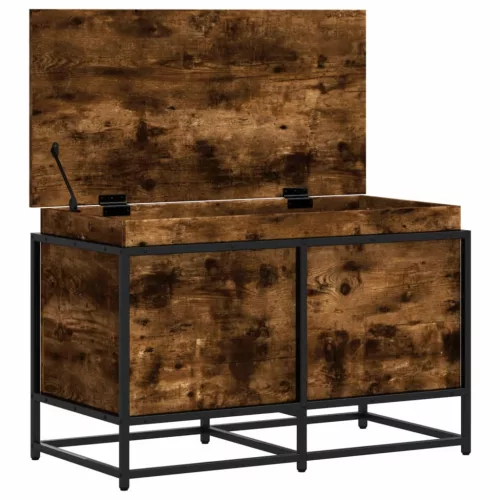  füstös tölgy színű szerelt fa tárolóláda fedéllel 80x40x51,5 cm