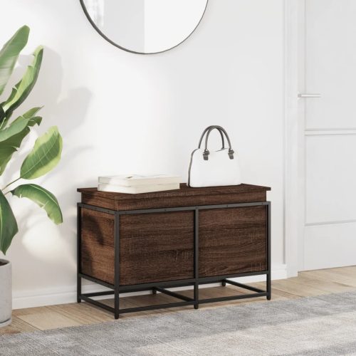  barna tölgy színű szerelt fa tárolóláda fedéllel 80x40x51,5 cm