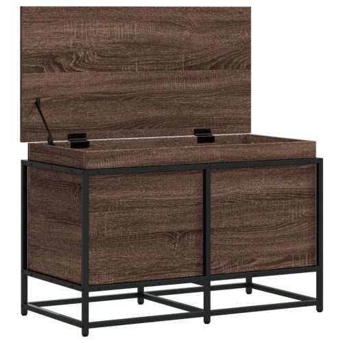  barna tölgy színű szerelt fa tárolóláda fedéllel 80x40x51,5 cm