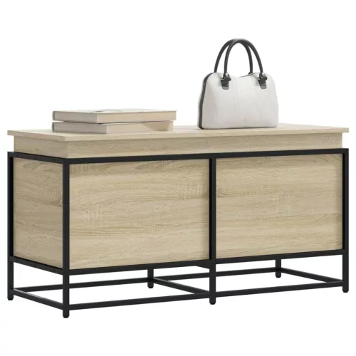  sonoma tölgy szerelt fa tárolóláda fedéllel 100x40x51,5 cm